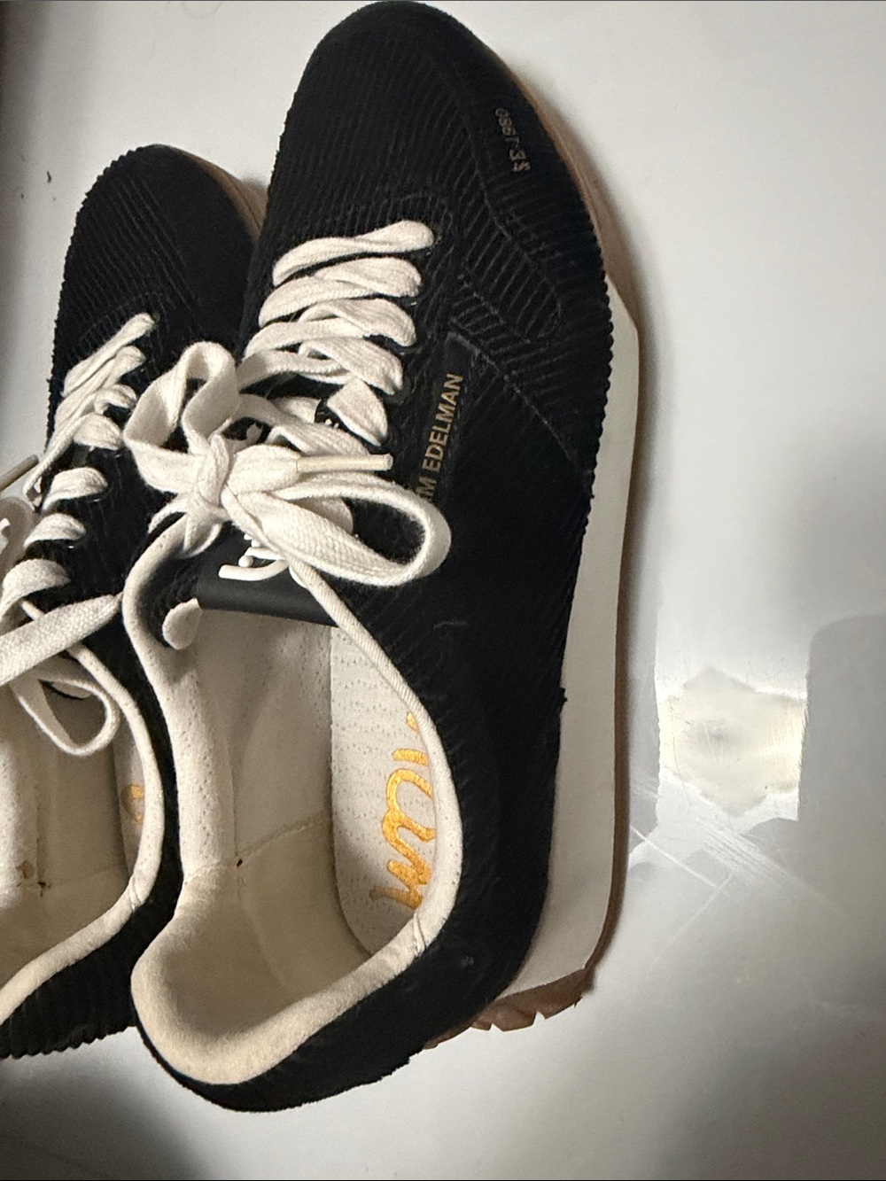 Sam Edelman Black Corduroy Sneakers with White Laces
